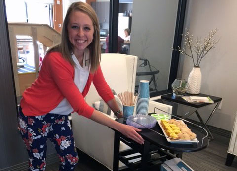 Hannah_Concierge2 Our very own Hannah delivering an unexpected moment of delight for our guests: fresh scones & hot coffee.